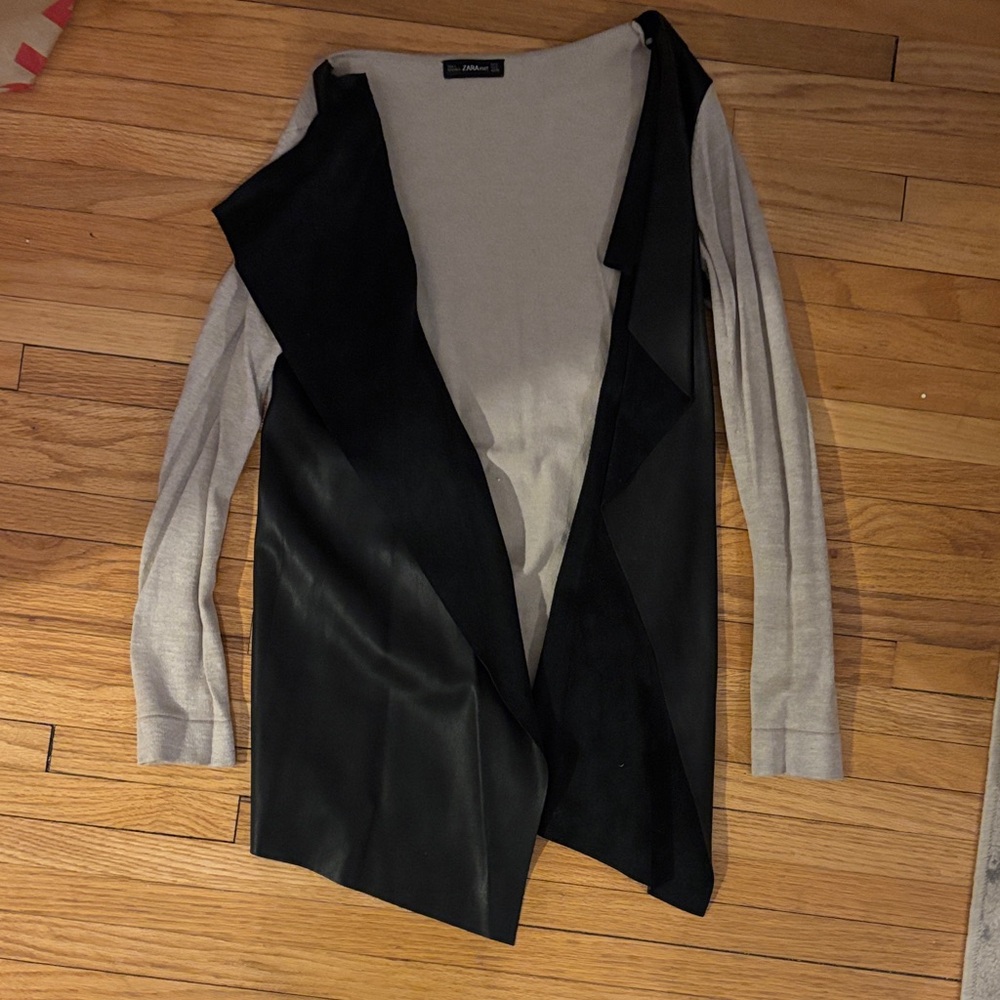 Zara black pleather and beige Women's Cardigan